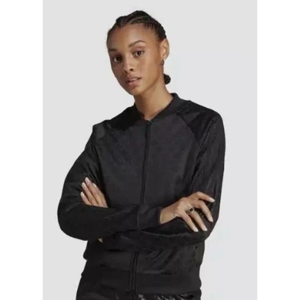 Adidas Jacket Womens Medium Monogram Black Track Jacket Athletic  NWT $85 Retail